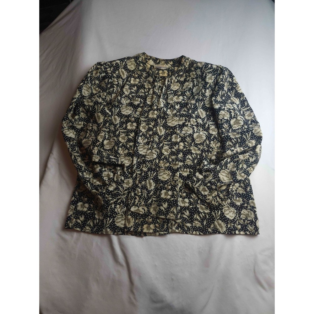 Personal‎ Leslie Fay Blouse Womens Size 16 Black Floral Polka Dot Long Sleeve